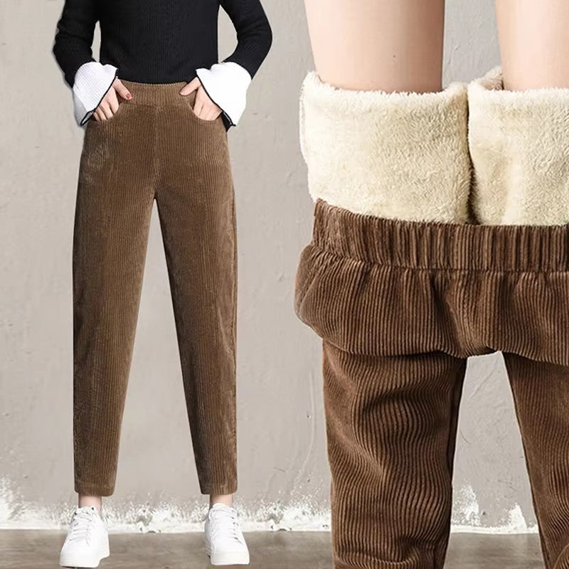 Calças casuais grossas de pelúcia mulheres veludo calças quentes outono inverno leggings cintura alta harem calças femininas