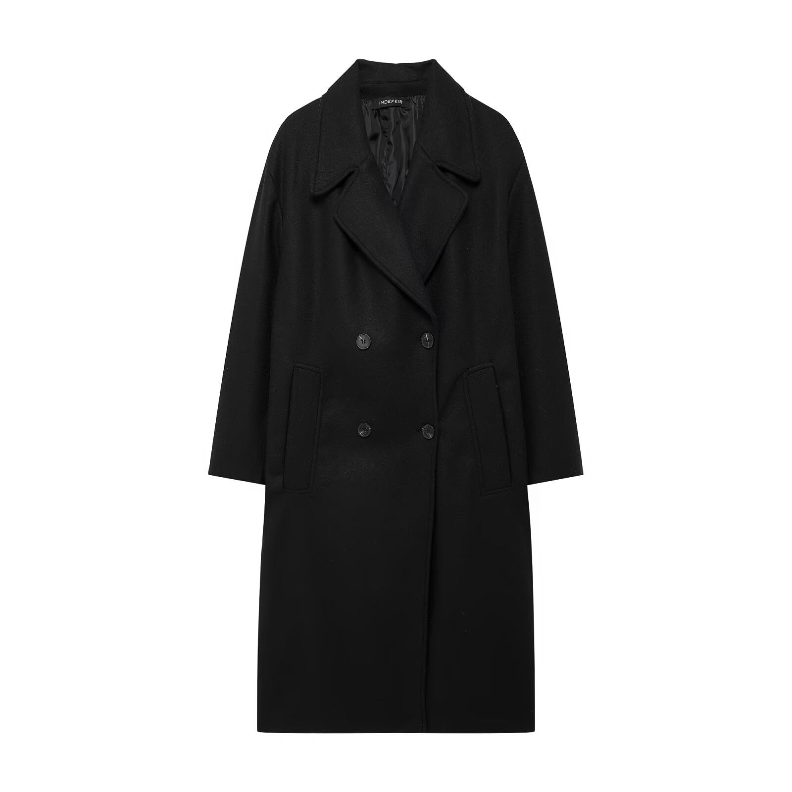 Hh feminino inverno casual mistura de lã entalhado lapela gola casaco chique trespassado trench coats oversized feminino jaquetas longas