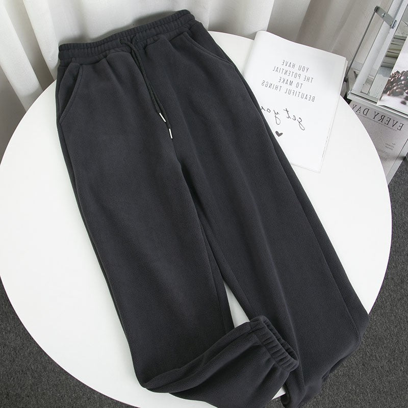 Calças de Moletom Grossas com Forro de Lã, Caimento Solto, Femininas, Casuais, Quentes para Outono/Inverno, Estilo Esportivo ...