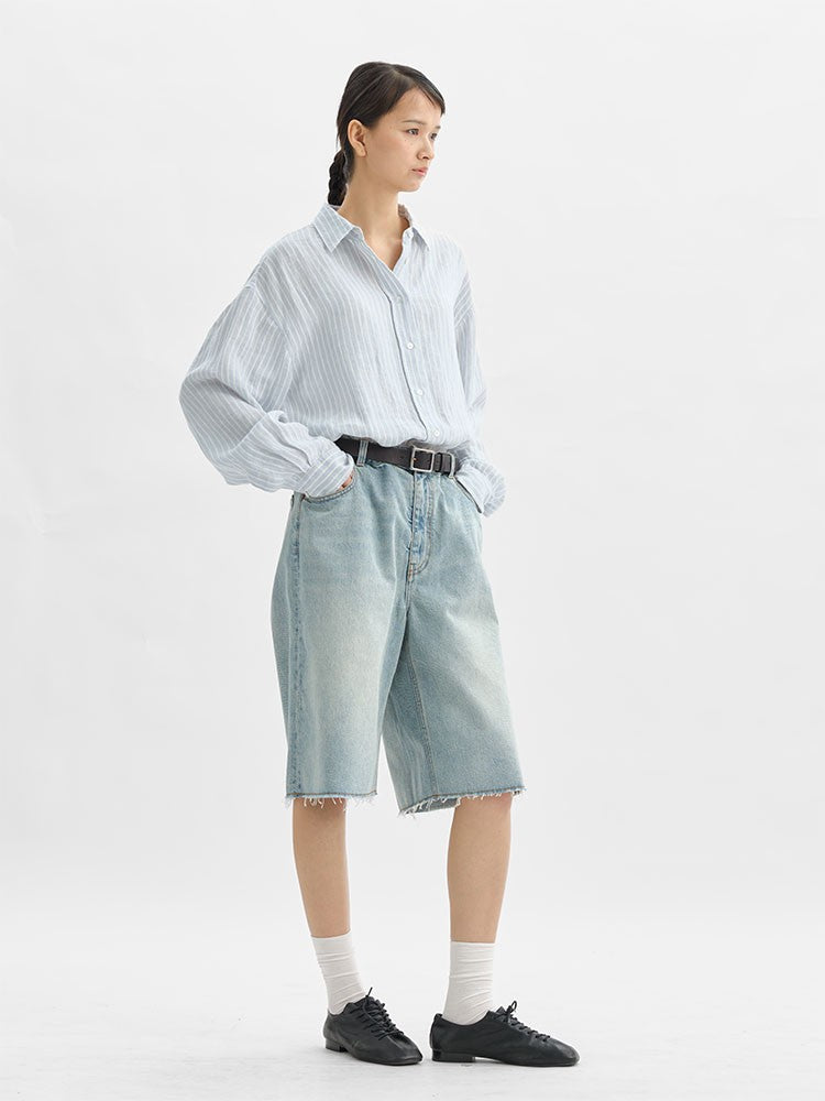 Rosalind Striped Linen-Ramie Long Sleeve Shirt