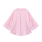 Camisa de Manga Larga HipSeam para Mulheres, Primavera, Com Barra Assimétrica e Botões, Camisas Simples com Gola Johnny