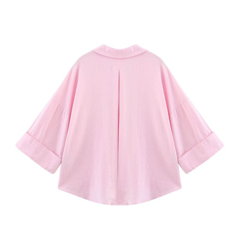 Camisa de Manga Larga HipSeam para Mulheres, Primavera, Com Barra Assimétrica e Botões, Camisas Simples com Gola Johnny