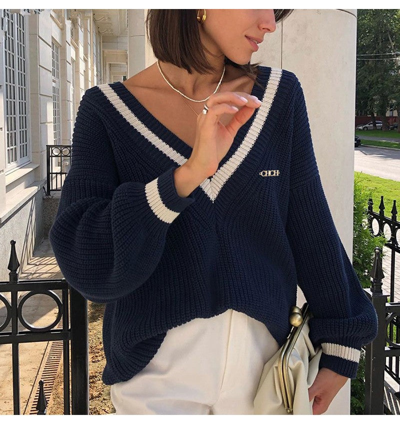 Nova camisola feminina outono inverno malha coreano streetwear solto pulôver sweatshirts chiques topos manga longa com decote em v camisola de malha