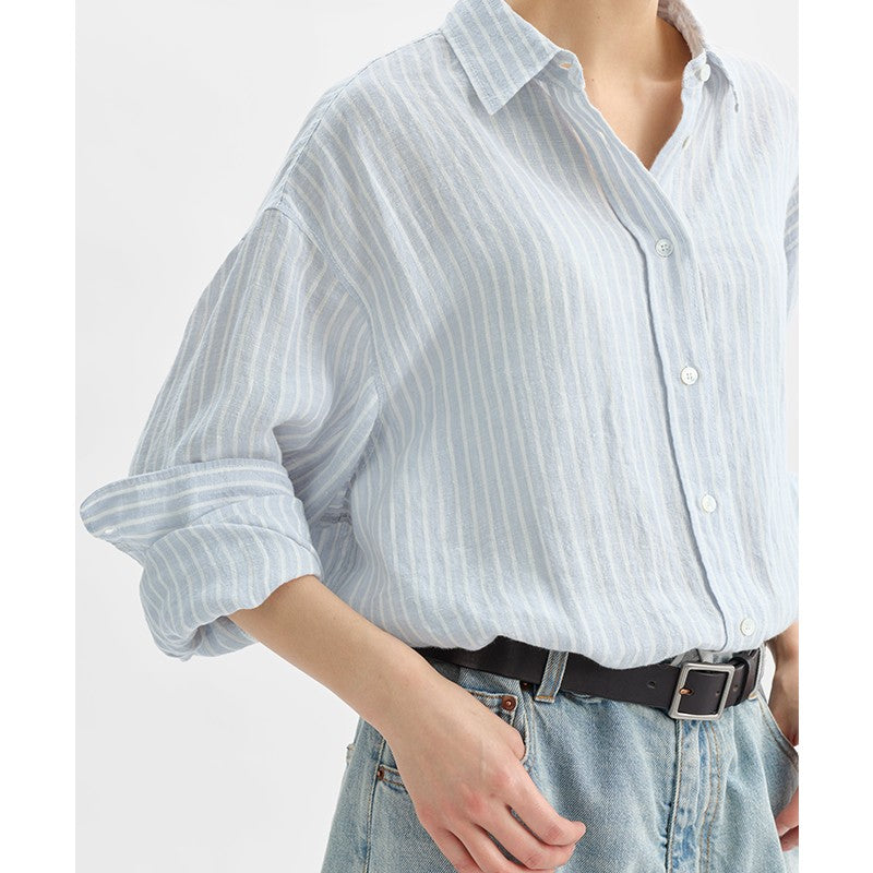 Rosalind Striped Linen-Ramie Long Sleeve Shirt