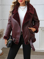 FTLZZ Faux Fur Trim Moto Jacket