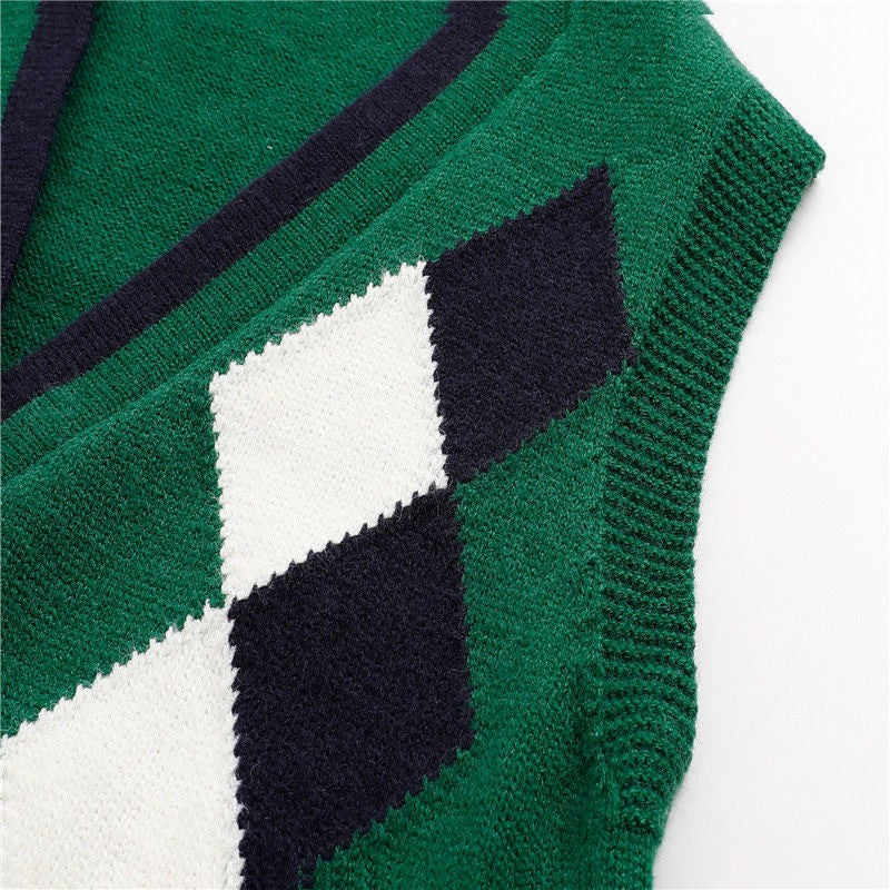 Margot Plaid V-Neck Knit Vest