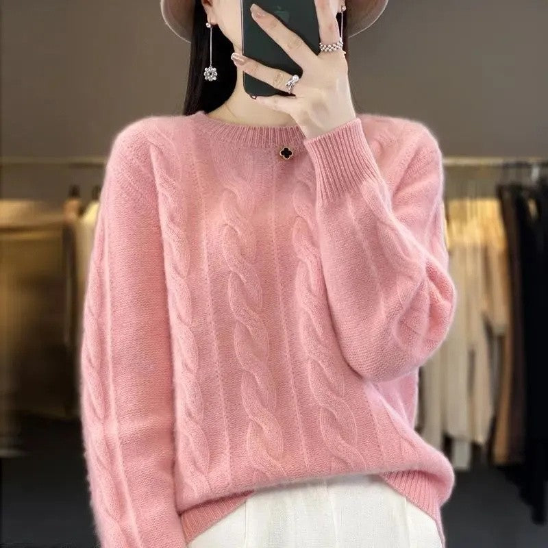 Feminino 100% lã merino camisola o pescoço manga longa cashmere malhas pulôver aliselect moda outono inverno roupas topos
