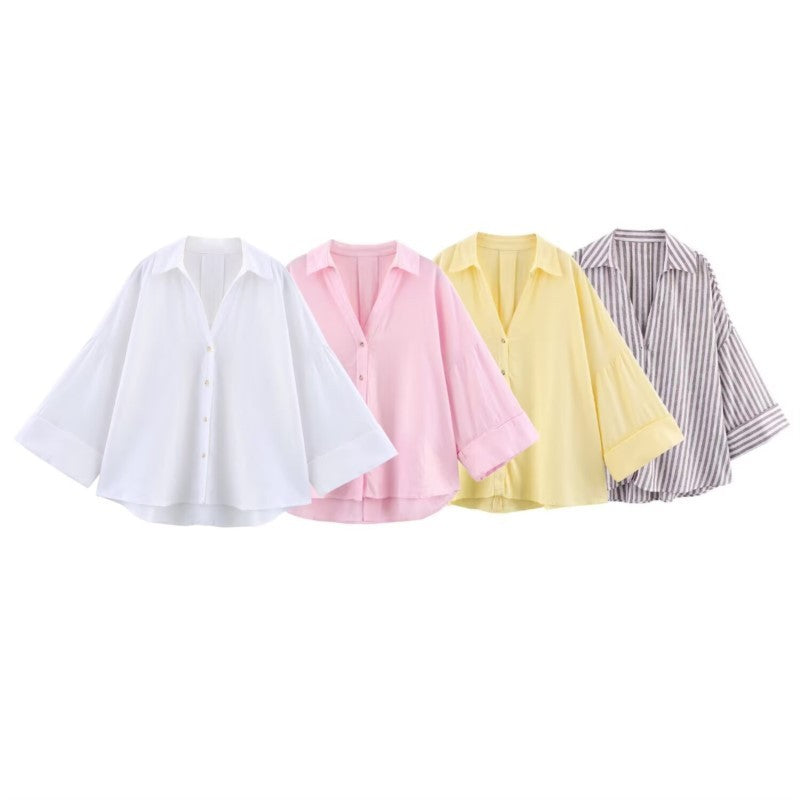 Camisa de Manga Larga HipSeam para Mulheres, Primavera, Com Barra Assimétrica e Botões, Camisas Simples com Gola Johnny