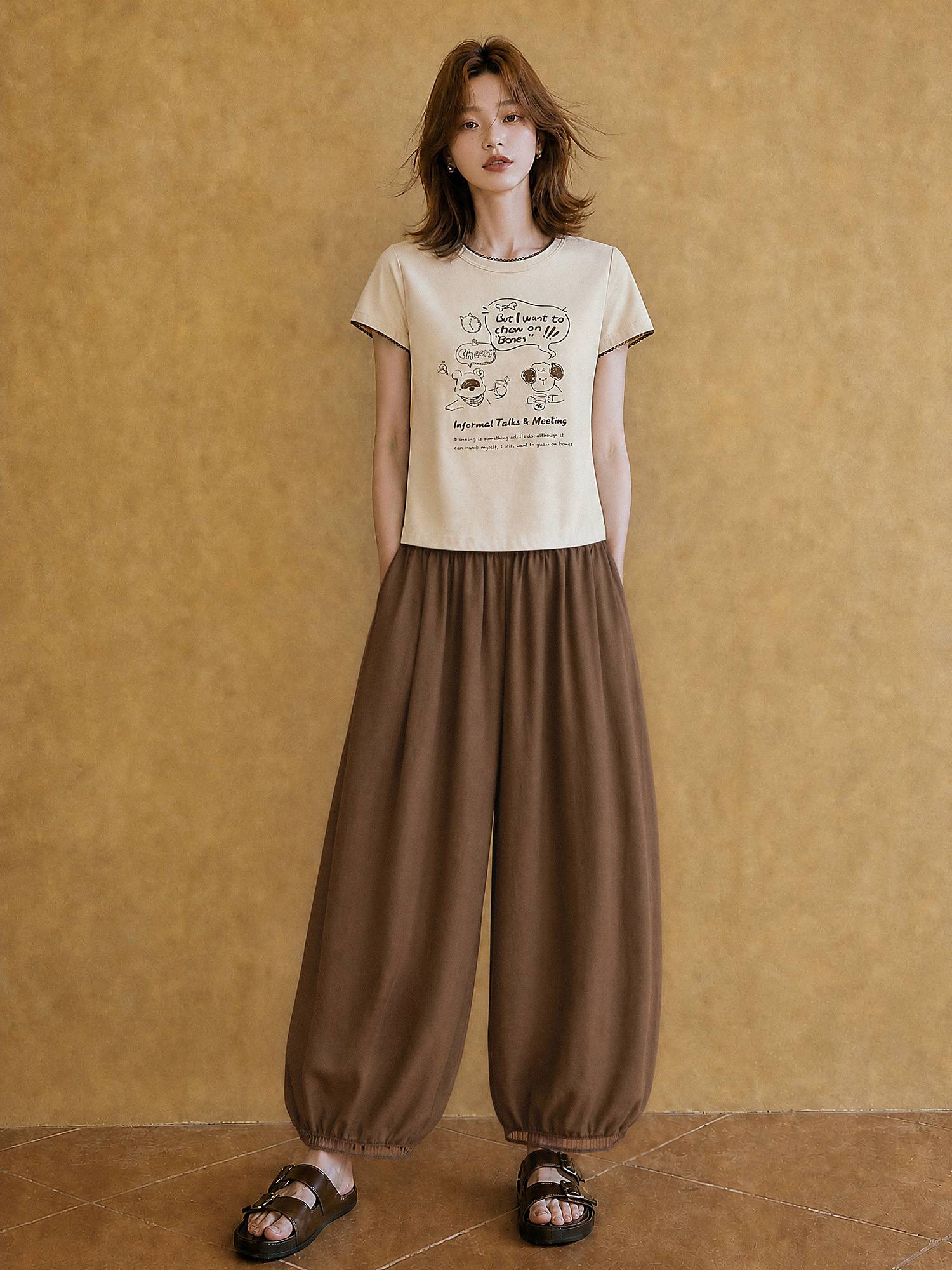 XIAOGULI Caramel Brown Harem Pants