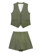 Piper Slim V-Neck Vest & Pleated Shorts Set