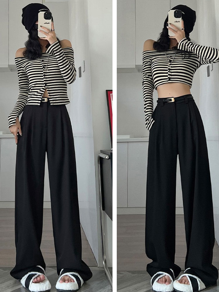 2025 outono inverno elegante cinza ternos calças para mulheres senhora do escritório cintura alta perna larga moda calças com bolsos calças pretas