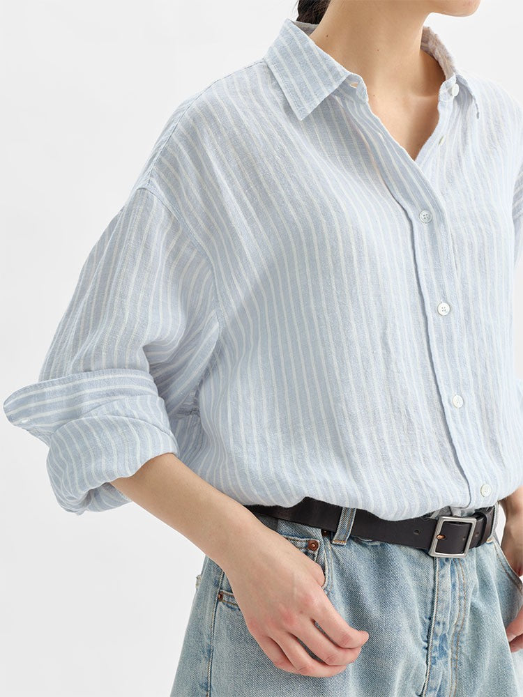 Rosalind Striped Linen-Ramie Long Sleeve Shirt