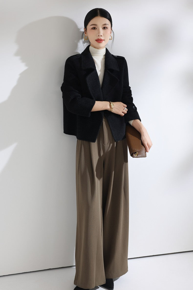 Novo Casaco de Lã Curto de Dupla Frente para Mulheres, Moda Slim Fit, Casaco Casual com Lapela, Quente para o Inverno 2026