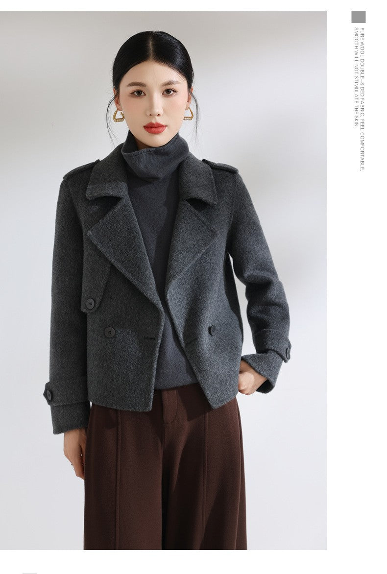 Novo Casaco de Lã Curto de Dupla Frente para Mulheres, Moda Slim Fit, Casaco Casual com Lapela, Quente para o Inverno 2026