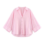 Camisa de Manga Larga HipSeam para Mulheres, Primavera, Com Barra Assimétrica e Botões, Camisas Simples com Gola Johnny