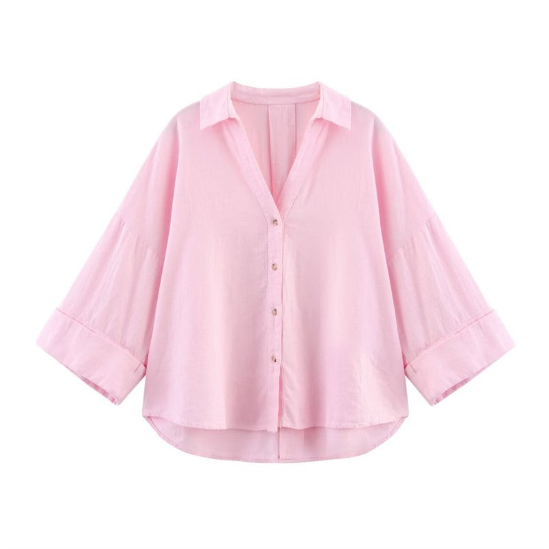Camisa de Manga Larga HipSeam para Mulheres, Primavera, Com Barra Assimétrica e Botões, Camisas Simples com Gola Johnny