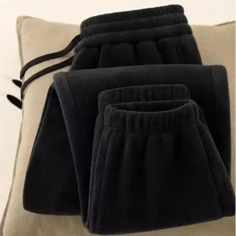 Calças Esportivas Femininas de Fleece Dupla Face Engrossadas para Inverno, Uso Externo, Quentes, Forradas com Orlon, Estilo C...
