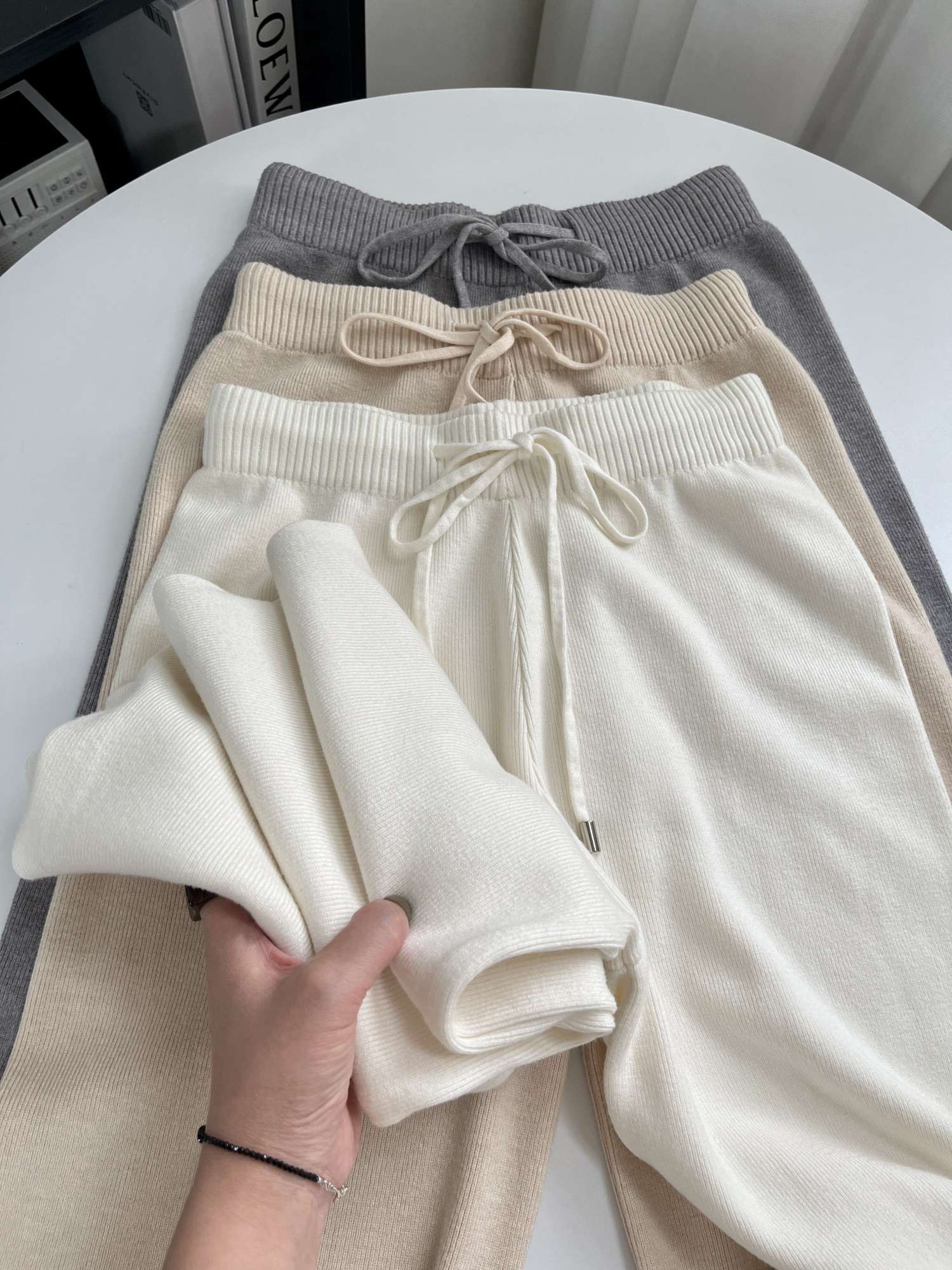 Sable Cashmere-Knit Wide-Leg Trousers