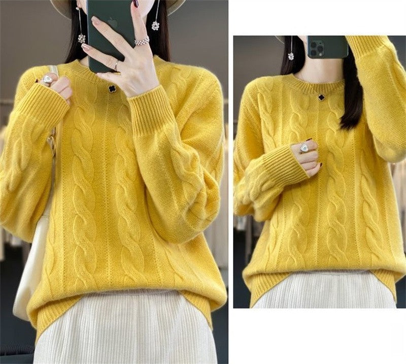 Feminino 100% lã merino camisola o pescoço manga longa cashmere malhas pulôver aliselect moda outono inverno roupas topos