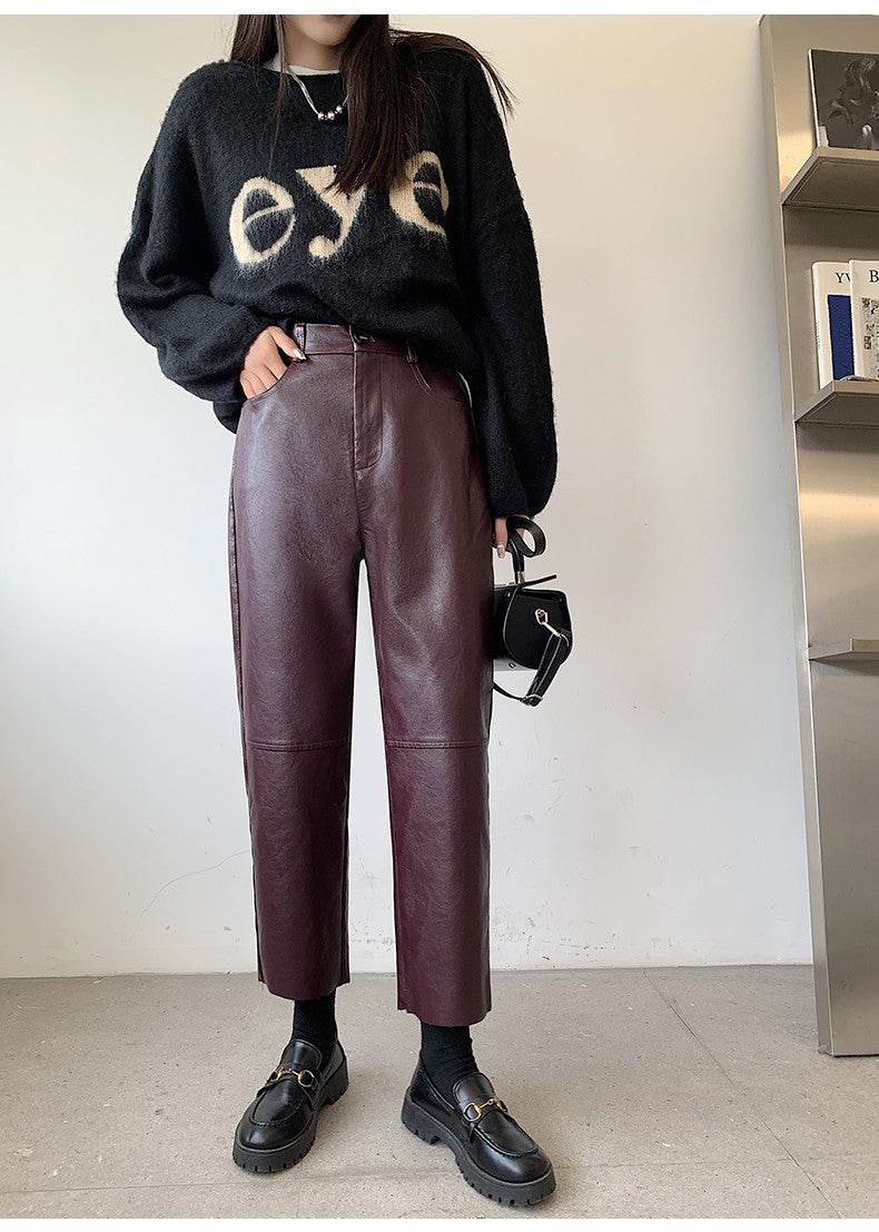 Seoulish Faux Leather Wide-Leg Pants