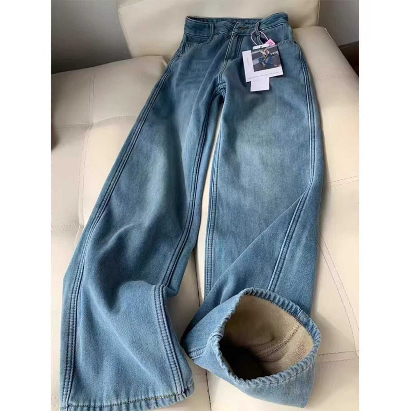 Nora Fleece-Lined Wide-Leg Jeans