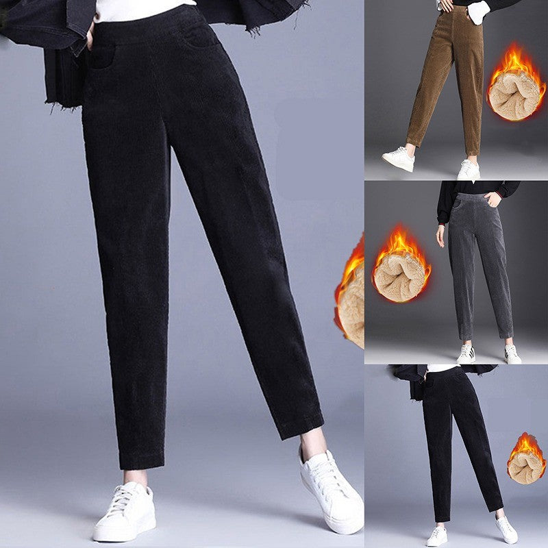 Calças casuais grossas de pelúcia mulheres veludo calças quentes outono inverno leggings cintura alta harem calças femininas