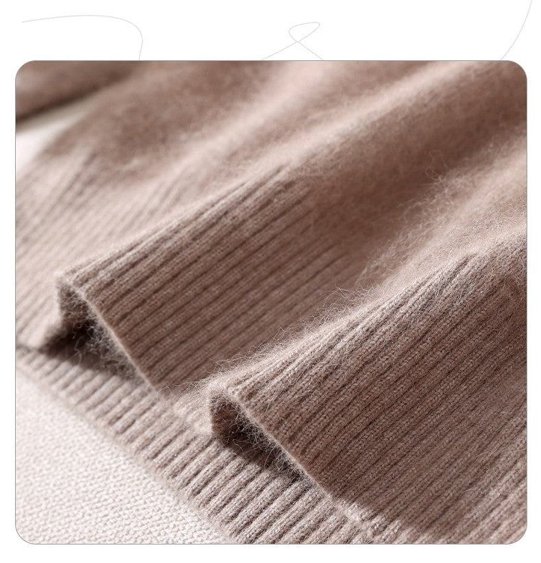 Outono e inverno novo suéter de caxemira de vison feminino curto grosso semi-gola alta camisa de fundo cor sólida simples topo