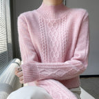 Camiseta Feminina de Gola Alta para Outono e Inverno, Suéter de Cashmere que Emite Calor, Manga Longa, Ajuste Regular