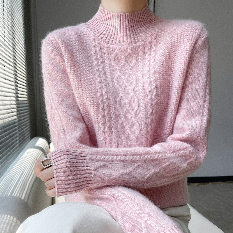 Camiseta Feminina de Gola Alta para Outono e Inverno, Suéter de Cashmere que Emite Calor, Manga Longa, Ajuste Regular