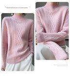 Camiseta Feminina de Gola Alta para Outono e Inverno, Suéter de Cashmere que Emite Calor, Manga Longa, Ajuste Regular