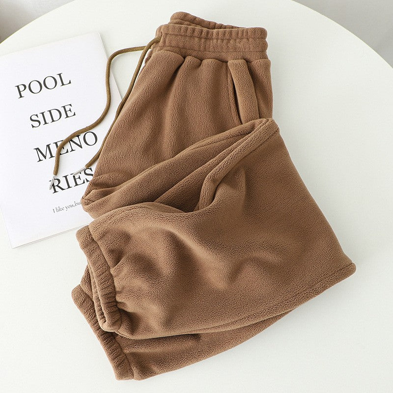 Calças de Moletom Grossas com Forro de Lã, Caimento Solto, Femininas, Casuais, Quentes para Outono/Inverno, Estilo Esportivo ...