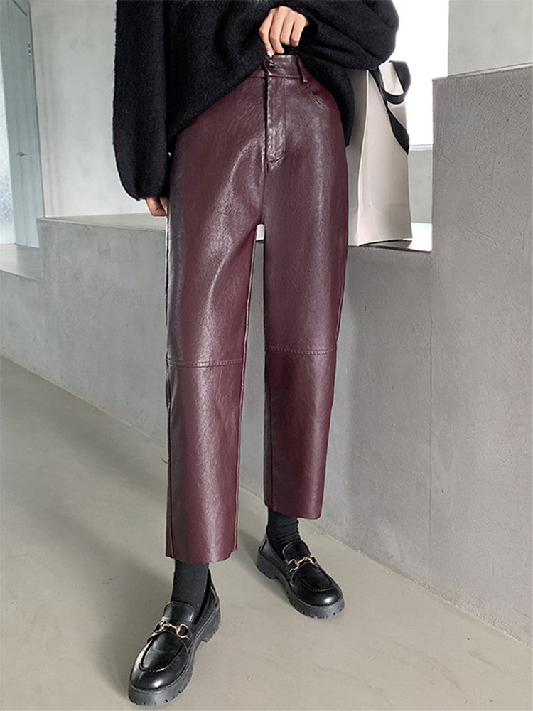 Seoulish Faux Leather Wide-Leg Pants