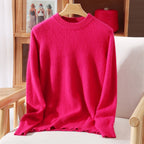 Outono e inverno novo suéter de caxemira de vison feminino curto grosso semi-gola alta camisa de fundo cor sólida simples topo