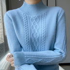 Camiseta Feminina de Gola Alta para Outono e Inverno, Suéter de Cashmere que Emite Calor, Manga Longa, Ajuste Regular