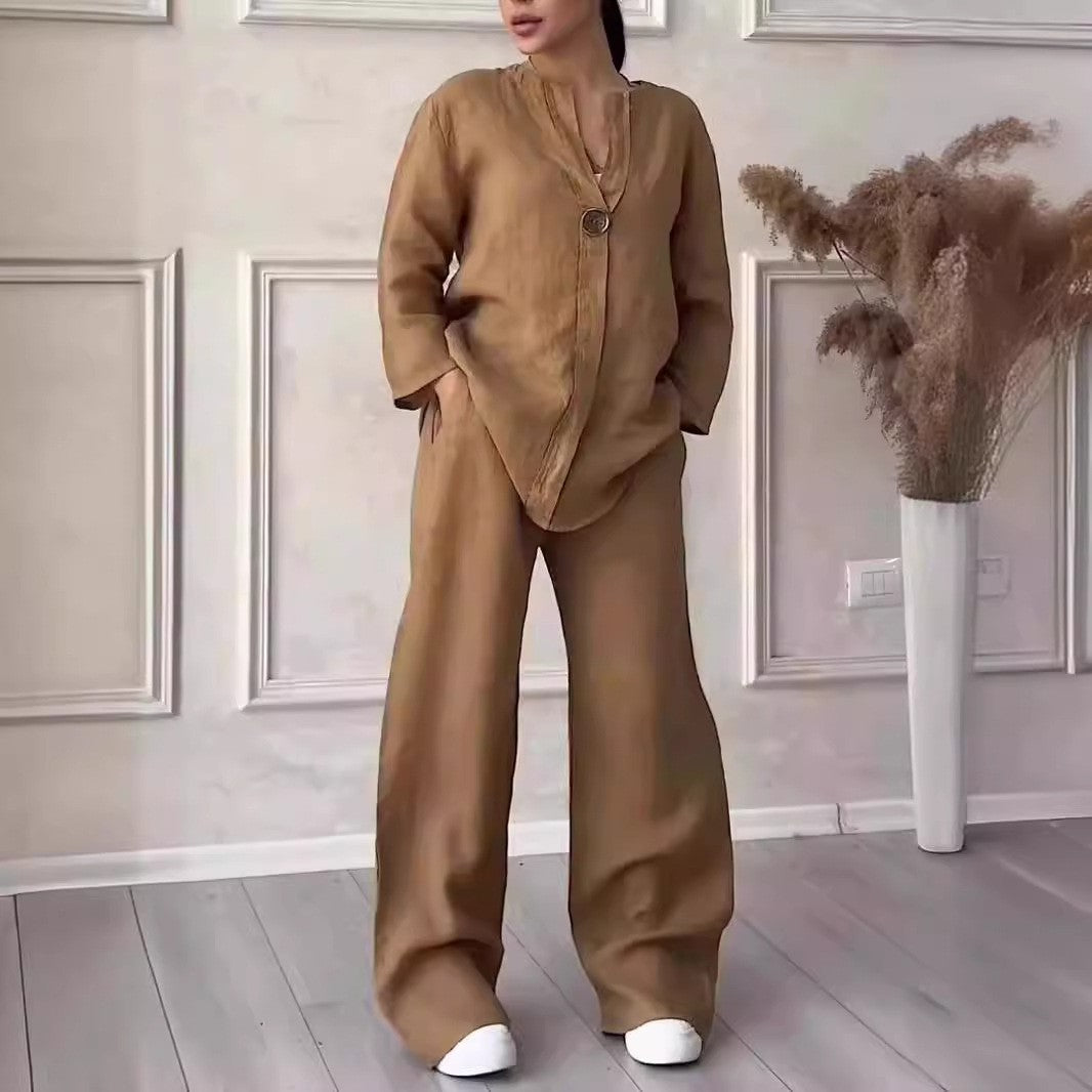 Wren Cotton-Linen Blouse & Wide-Leg Pants Set
