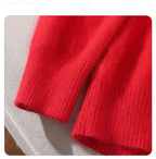 Outono e inverno novo suéter de caxemira de vison feminino curto grosso semi-gola alta camisa de fundo cor sólida simples topo