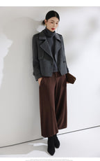 Novo Casaco de Lã Curto de Dupla Frente para Mulheres, Moda Slim Fit, Casaco Casual com Lapela, Quente para o Inverno 2026