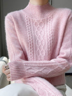 Camiseta Feminina de Gola Alta para Outono e Inverno, Suéter de Cashmere que Emite Calor, Manga Longa, Ajuste Regular