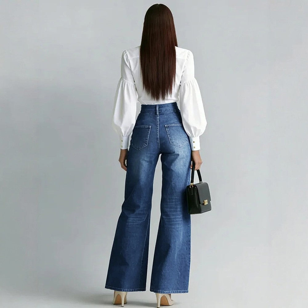 Aurelia Gold-Zip Wide-Leg Jeans