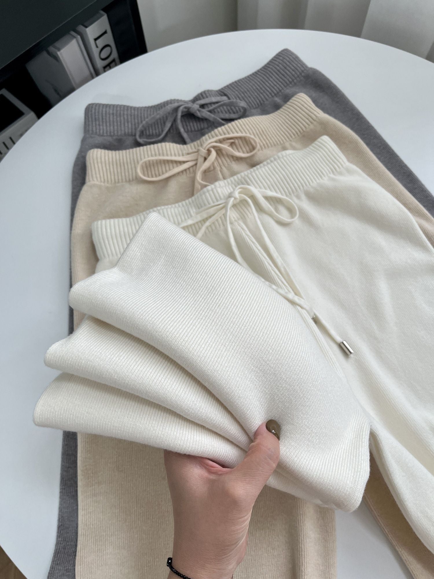 Sable Cashmere-Knit Wide-Leg Trousers