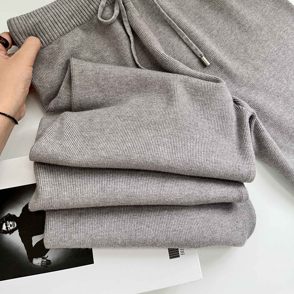 Sable Cashmere-Knit Wide-Leg Trousers
