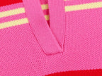 Polo de Malha Listrado Rosa e Vermelho 2026 - Blusa Feminina de Manga Longa com Gola Dobrável, Solta, para Uso Casual Diário na Primavera e Outono