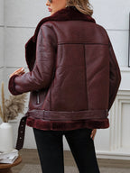 FTLZZ Faux Fur Trim Moto Jacket