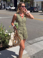Piper Slim V-Neck Vest & Pleated Shorts Set