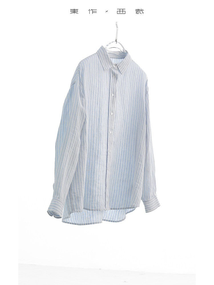 Rosalind Striped Linen-Ramie Long Sleeve Shirt
