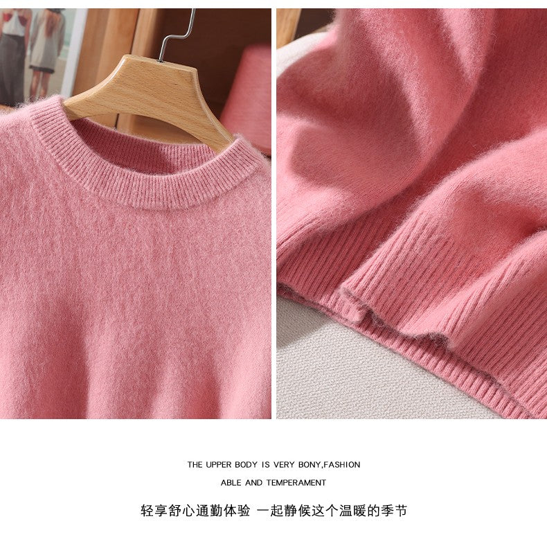 Outono e inverno novo suéter de caxemira de vison feminino curto grosso semi-gola alta camisa de fundo cor sólida simples topo