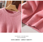 Outono e inverno novo suéter de caxemira de vison feminino curto grosso semi-gola alta camisa de fundo cor sólida simples topo