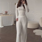 Elena Round-Neck Blouse & Elastic-Waist Pants Set
