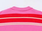 Polo de Malha Listrado Rosa e Vermelho 2026 - Blusa Feminina de Manga Longa com Gola Dobrável, Solta, para Uso Casual Diário na Primavera e Outono