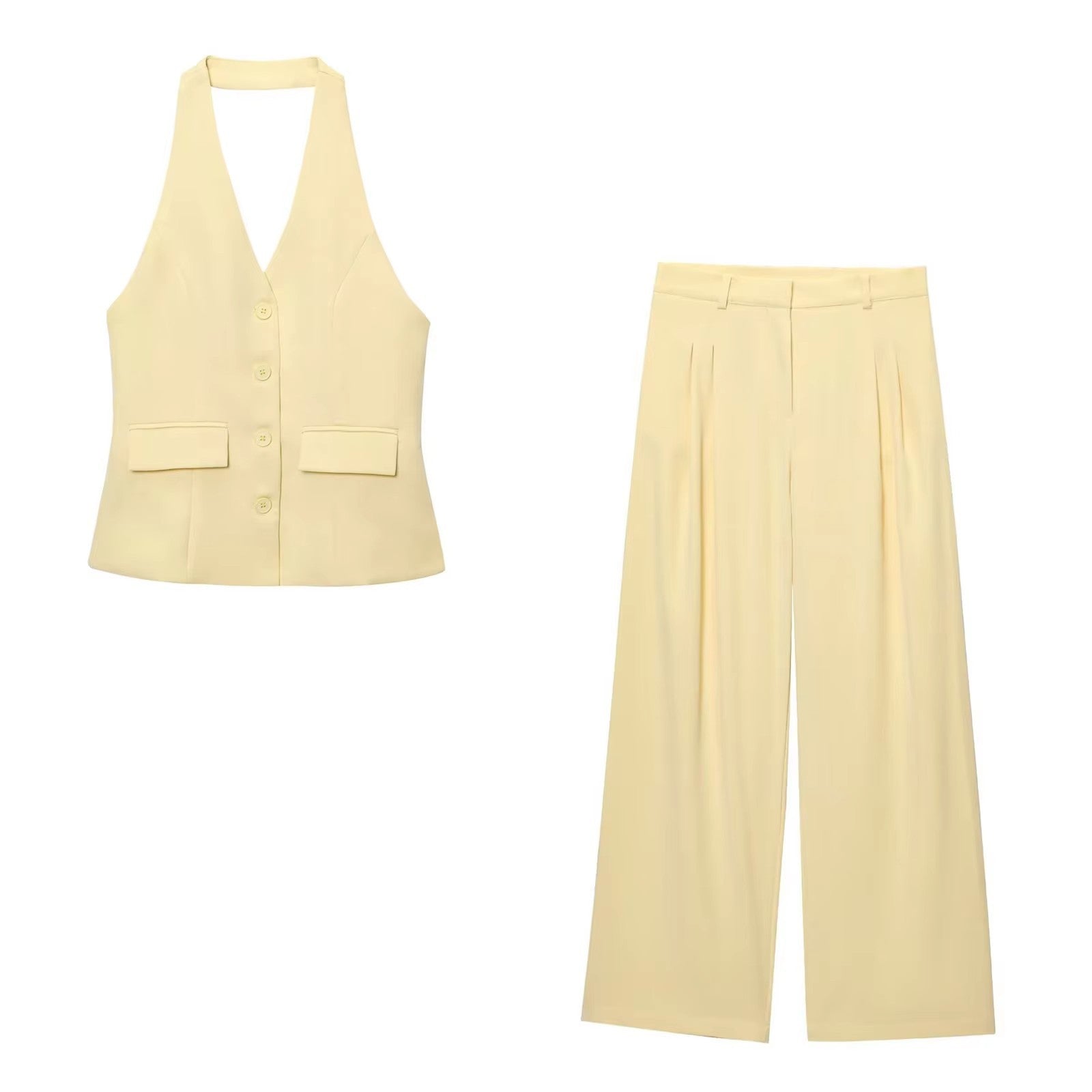 Odette Buttoned Vest & Straight-Leg Pants Set
